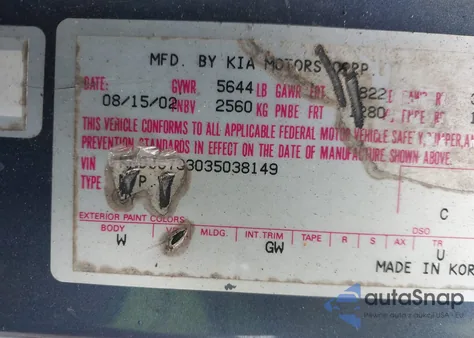 2003 Kia Sorento Ex/Lx из США, поврежденный, VIN KNDJC733035038149